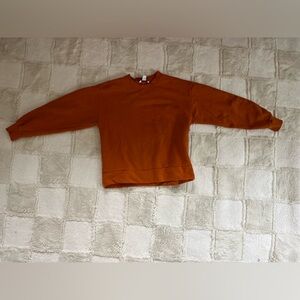 Burnt Orange Cropped Fleece-lined Athletic Crewneck Sweatshirt, Athleta